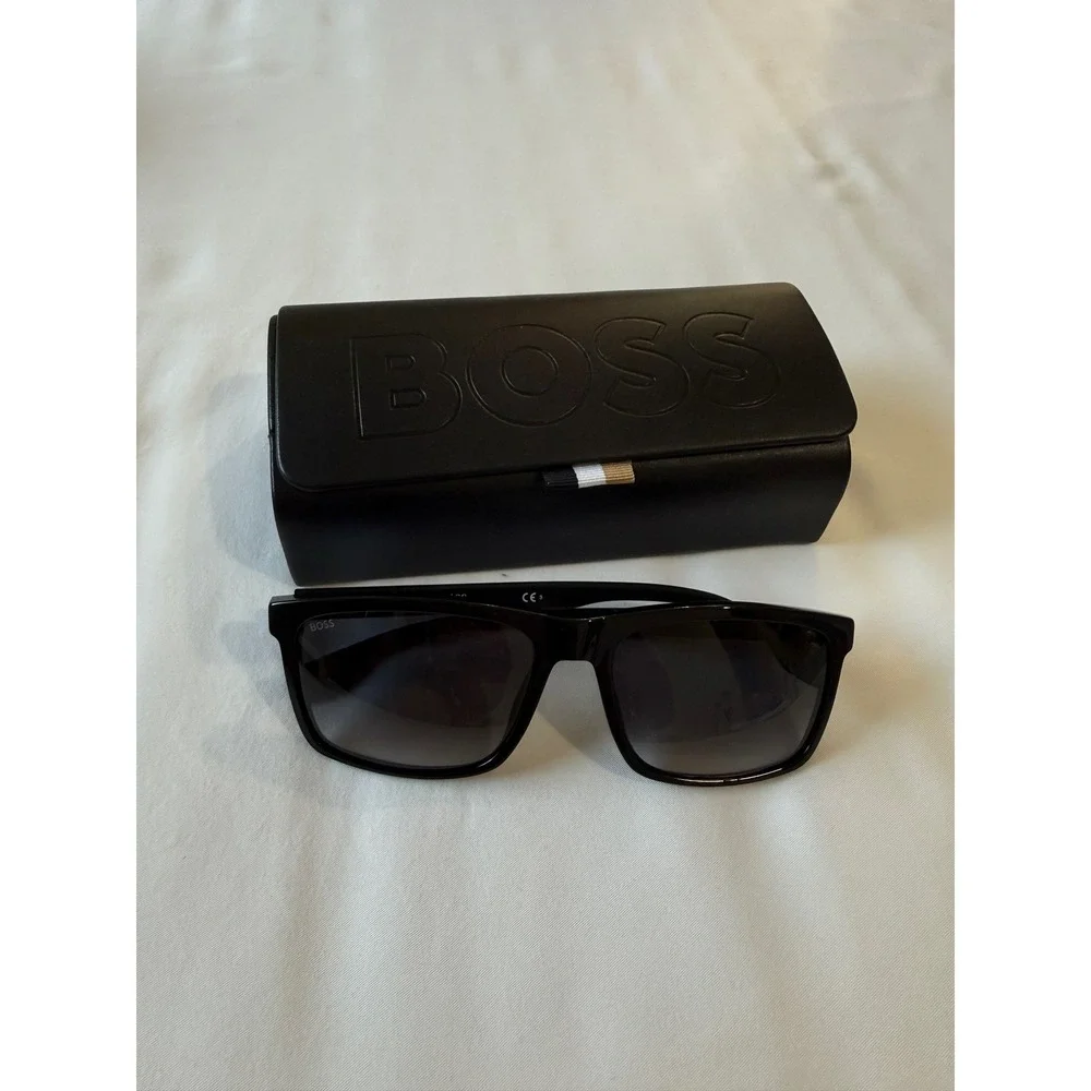 Hugo Boss Black Rectangular Sunglasses with Embossed Case and Cloth